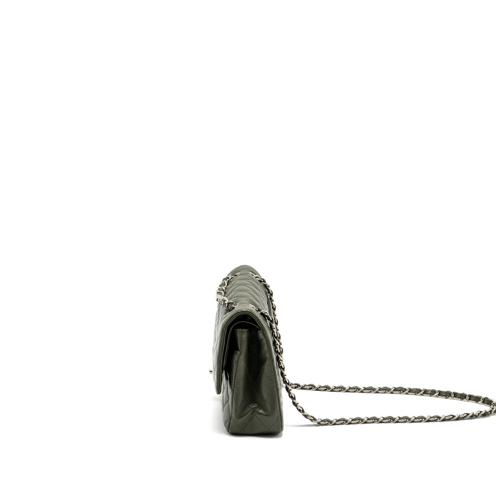 CHANEL MEDIUM CLASSIC DOUBLE FLAP BAG CAVIAR OLIVE GREEN SHW
