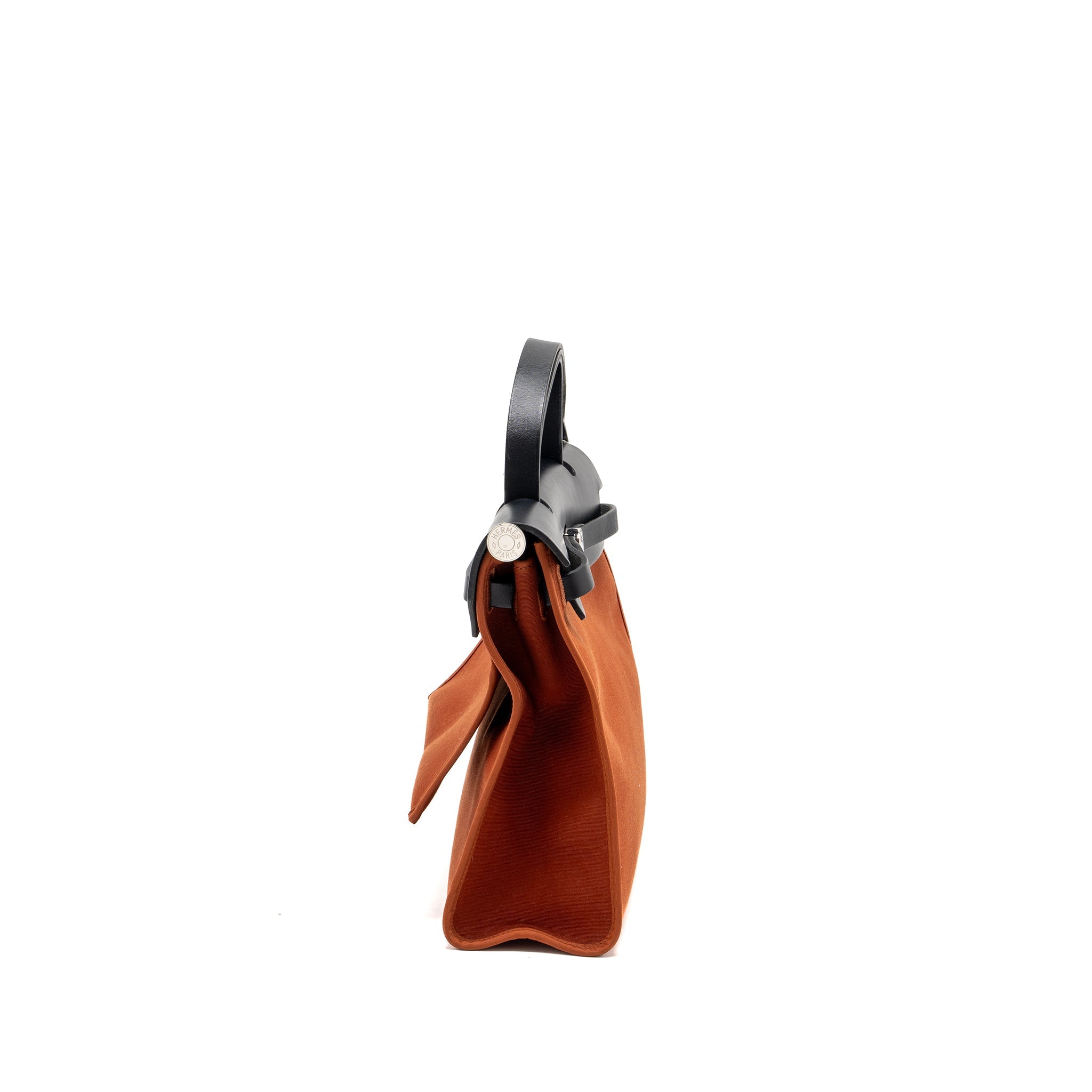 HERMES HERBAG 31 ZIP BAG CANVAS/ HUNTER LEATHER CUIVRE / BLACK SHW