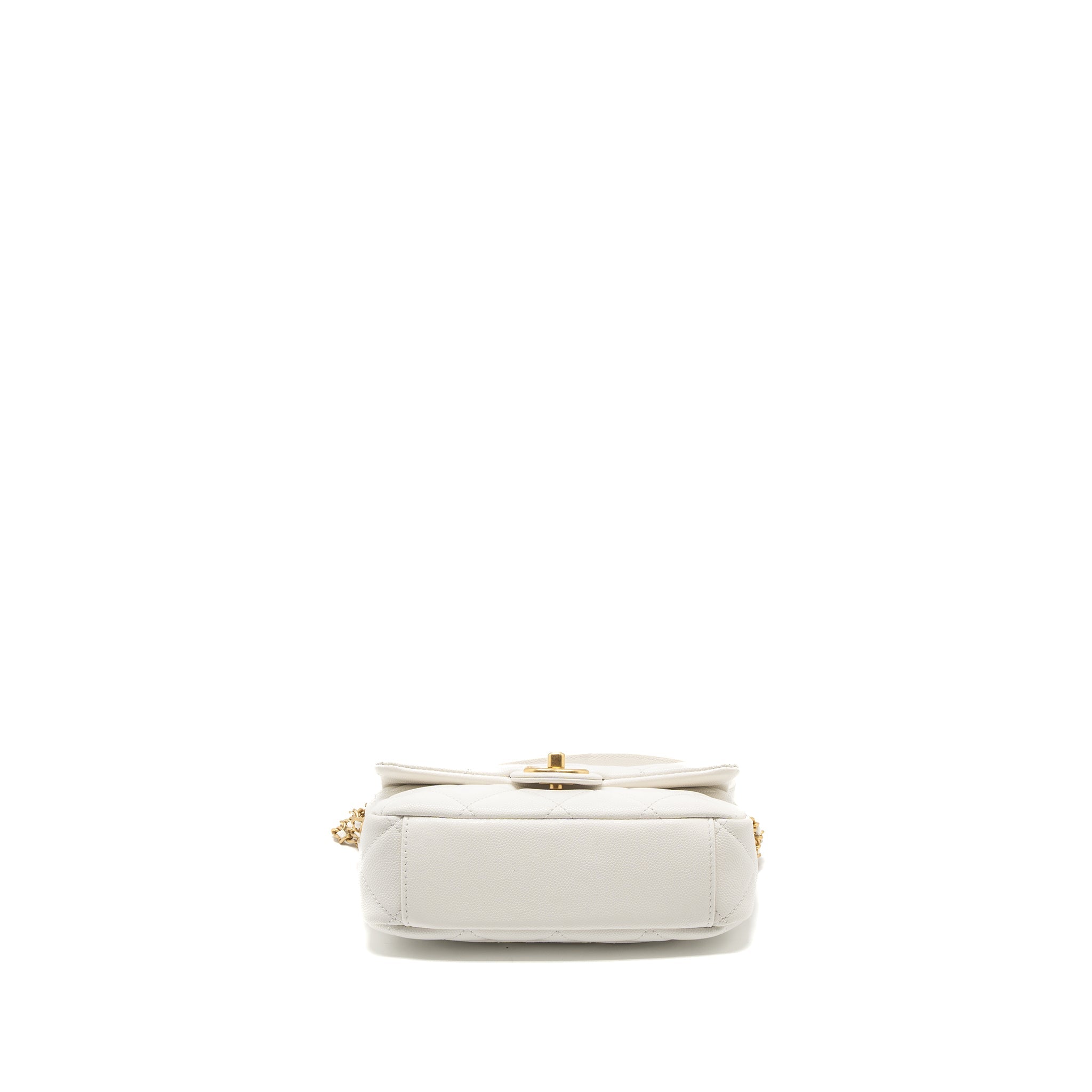 CHANEL 22A SMALL FLAP BAG BUTTON ON CHAIN CAVIAR WHITE BRUSHED GHW (MICROCHIP)