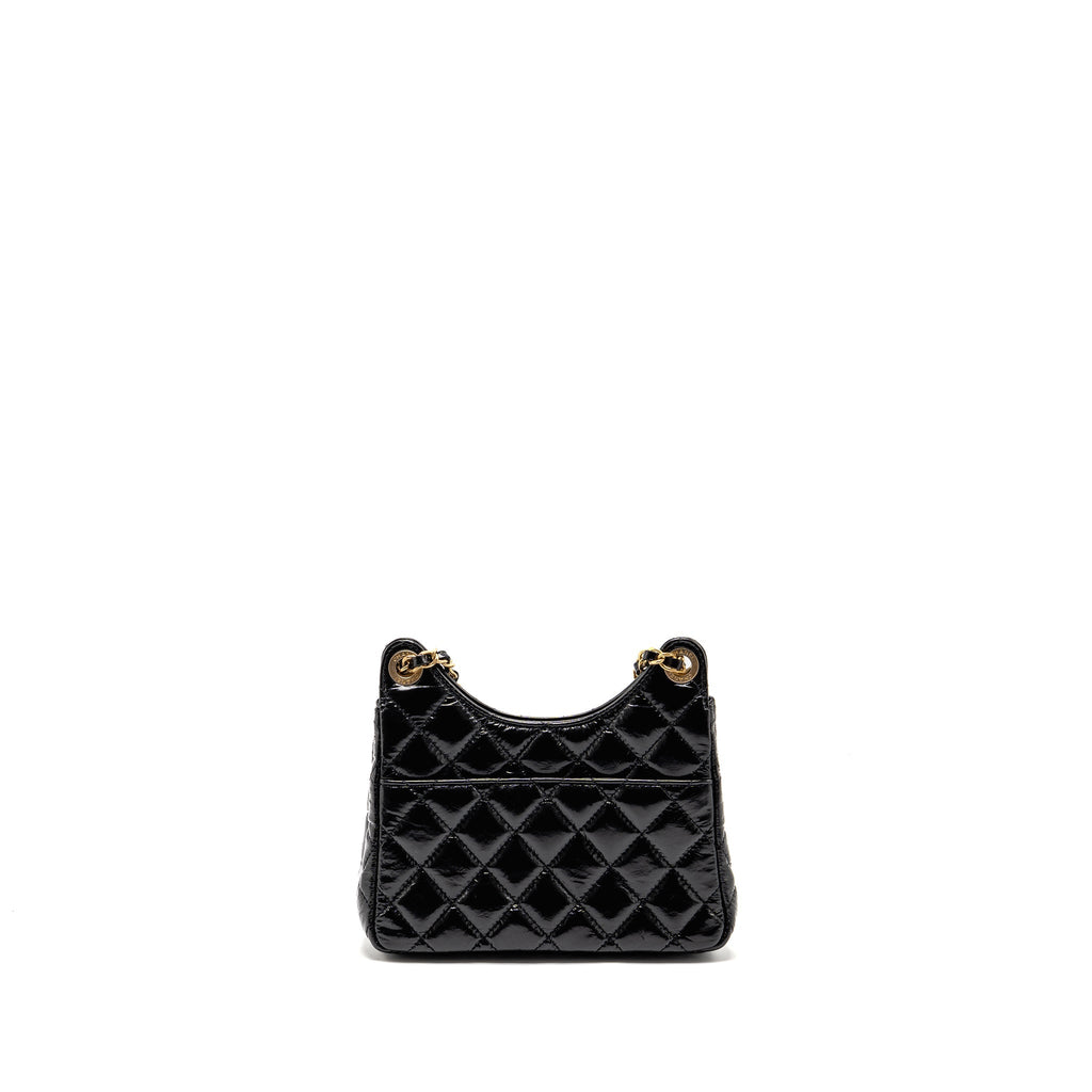 CHANEL 23P HOBO BAG SHINY CALFSKIN BLACK BRUSHED GHW(MICROCHIP)