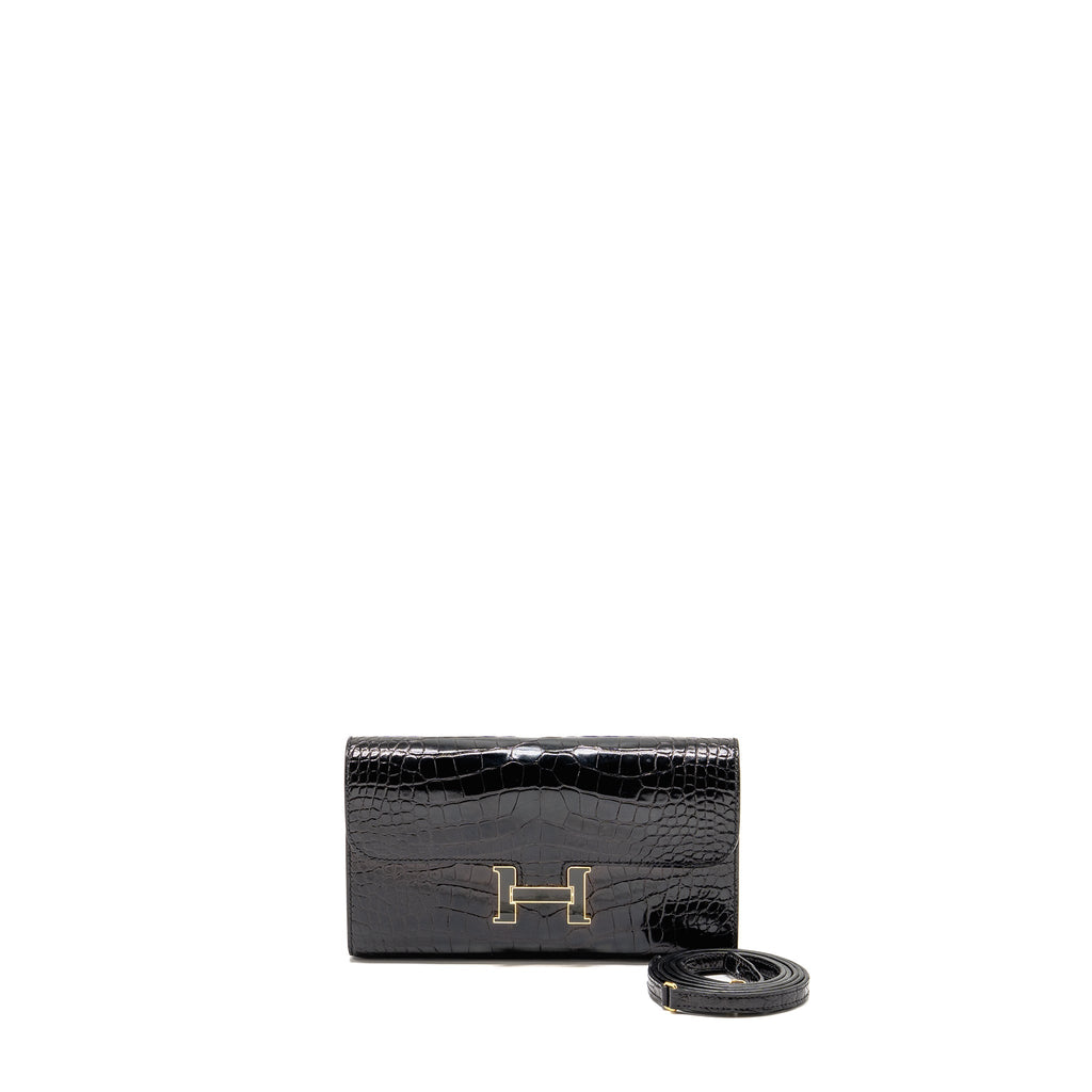 HERMES CONSTANCE TO GO ALLIGATOR MISSISSIPPIENSIS BLACK WITH BLACK HARDWARE
