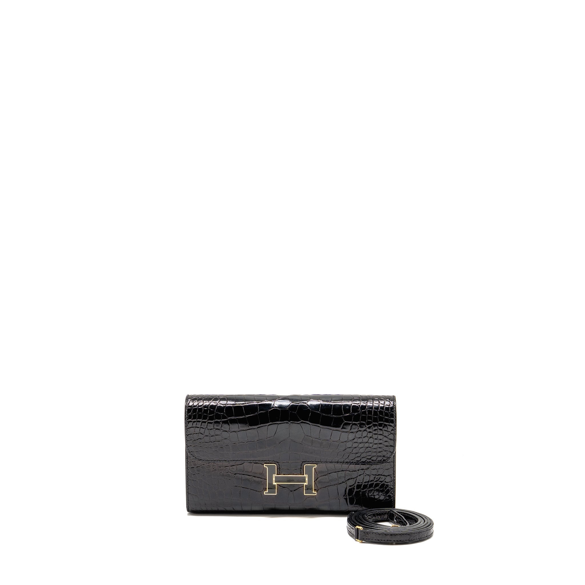 HERMES CONSTANCE TO GO ALLIGATOR MISSISSIPPIENSIS BLACK WITH BLACK HARDWARE