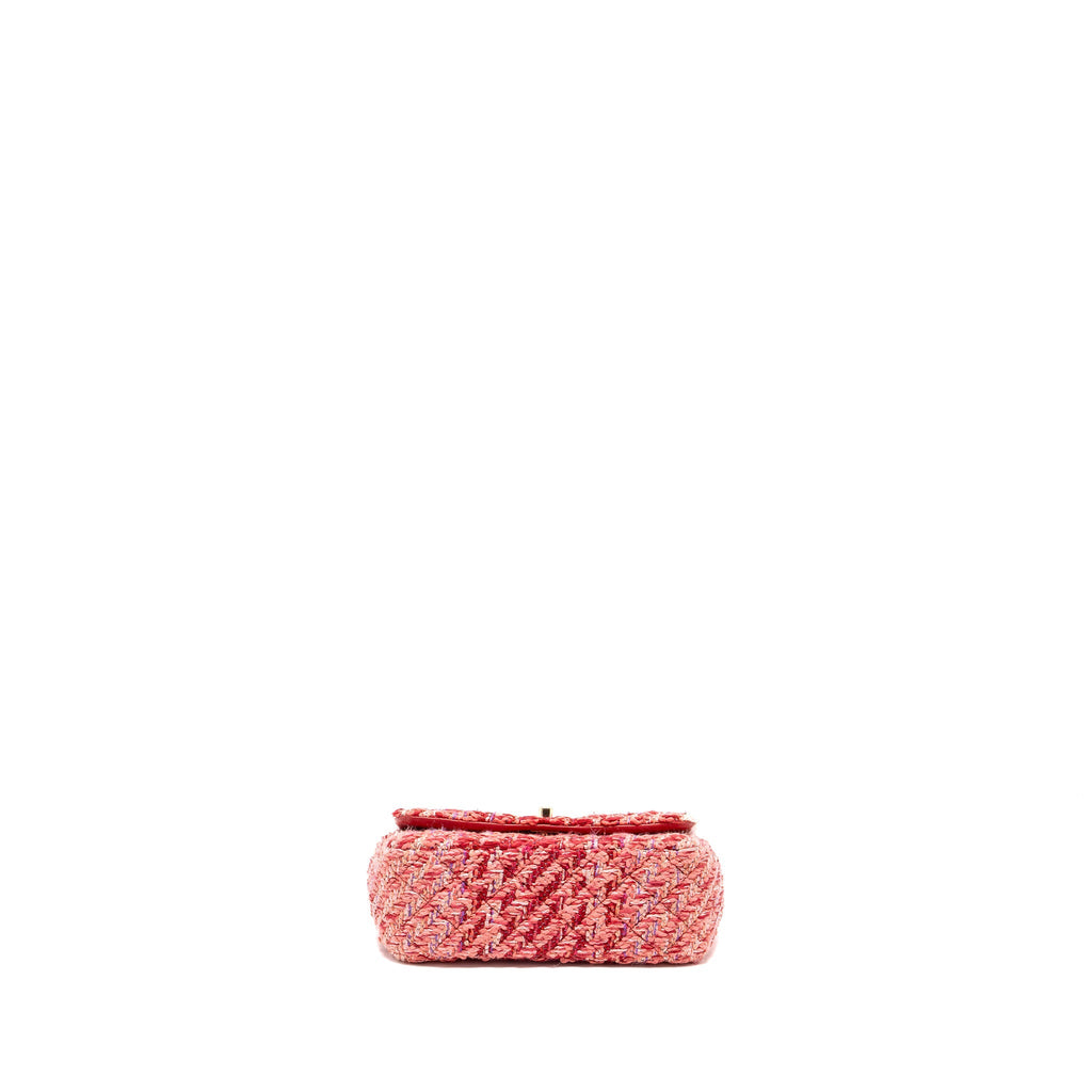 CHANEL MINI RECTANGULAR FLAP BAG TWEED MULTICOLOUR PINK LGHW (MICROCHIP)
