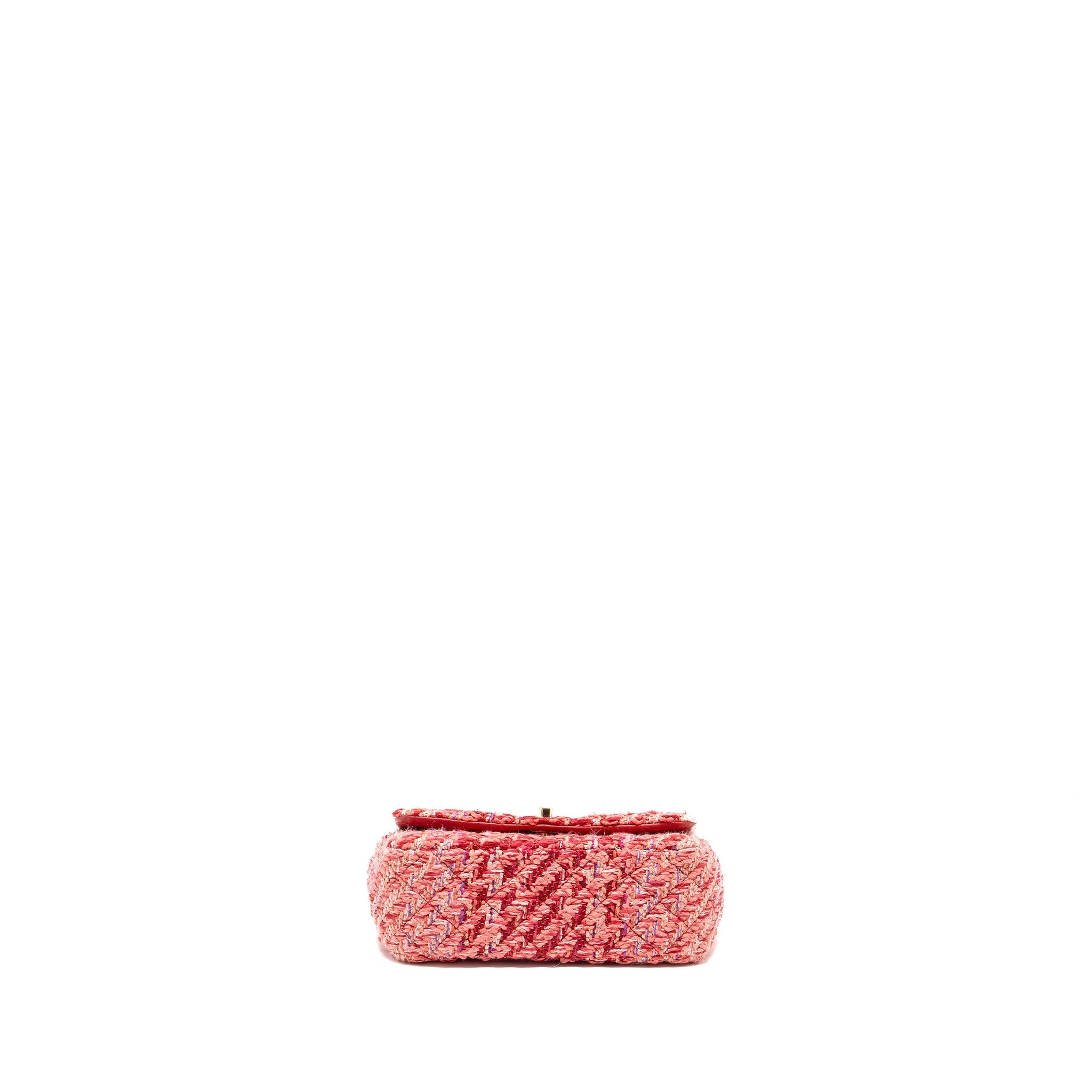 CHANEL MINI RECTANGULAR FLAP BAG TWEED MULTICOLOUR PINK LGHW (MICROCHIP)