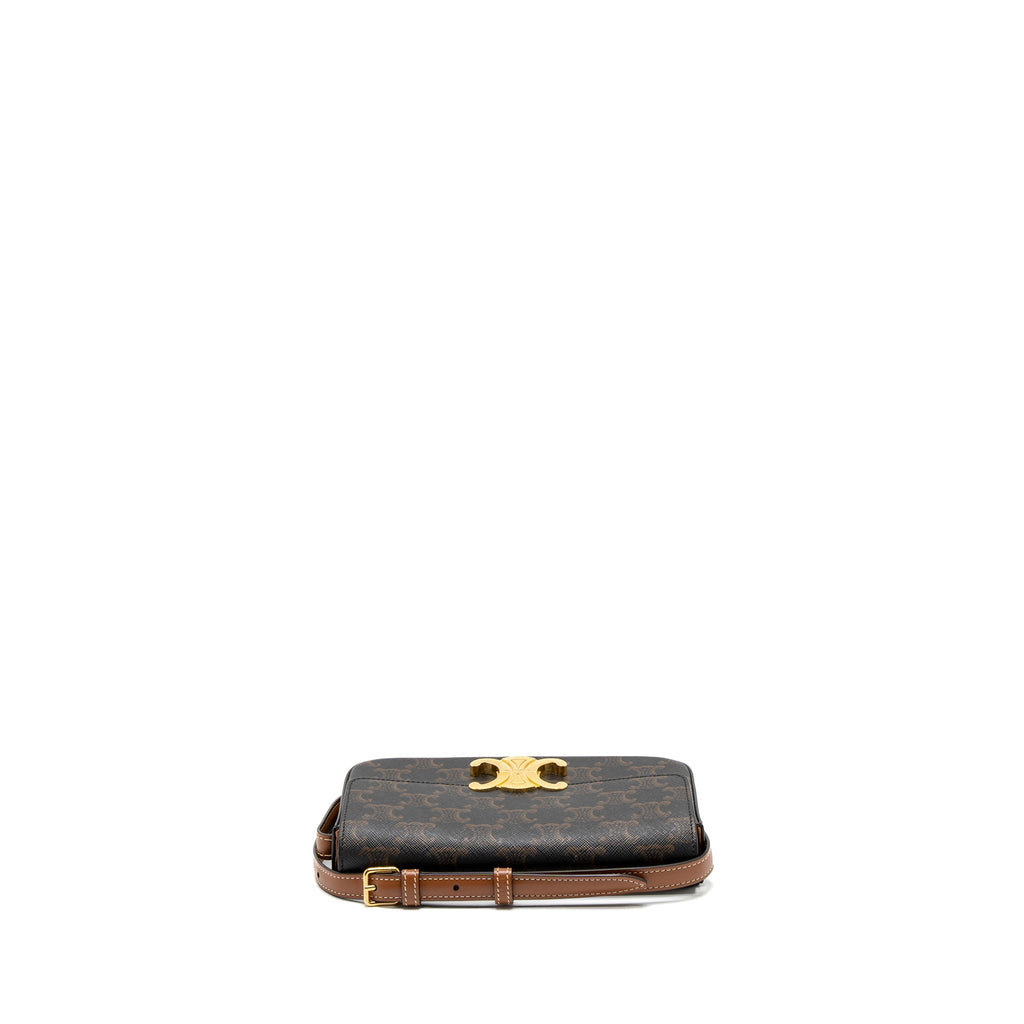 CELINE TRIOMPHE SHOULDER BAG TRIOMPHE CANVAS/CALFSKIN TAN GHW