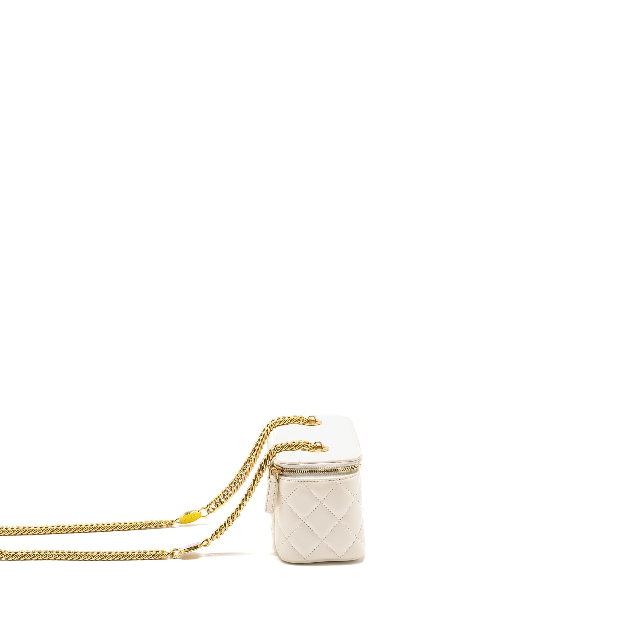 CHANEL LETTER/ CC LOGO CHAIN LONG VANITY CASE LAMBSKIN WHITE GHW (MICROCHIP)