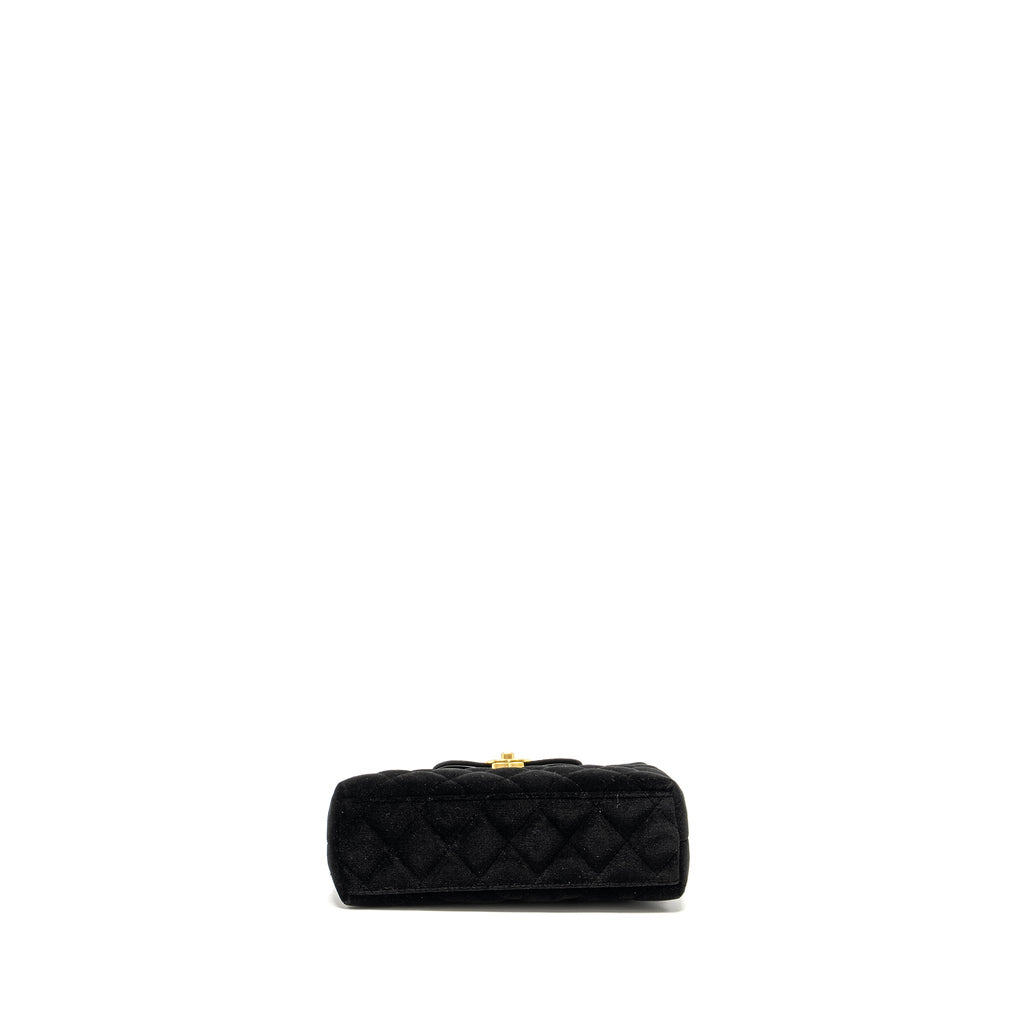 CHANEL 24A MINI SHOPPING TOTE/MINI KELLY VELVET BLACK GHW (MICROCHIP)