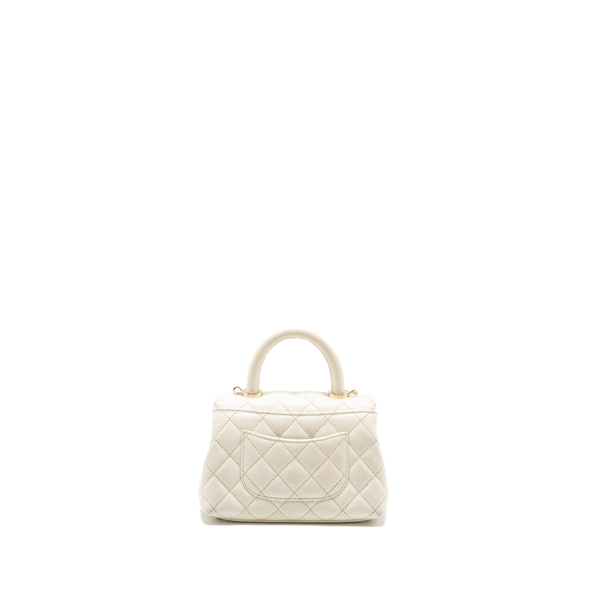 CHANEL MINI COCO HANDLE CAVIAR WHITE LGHW (MICROCHIP)