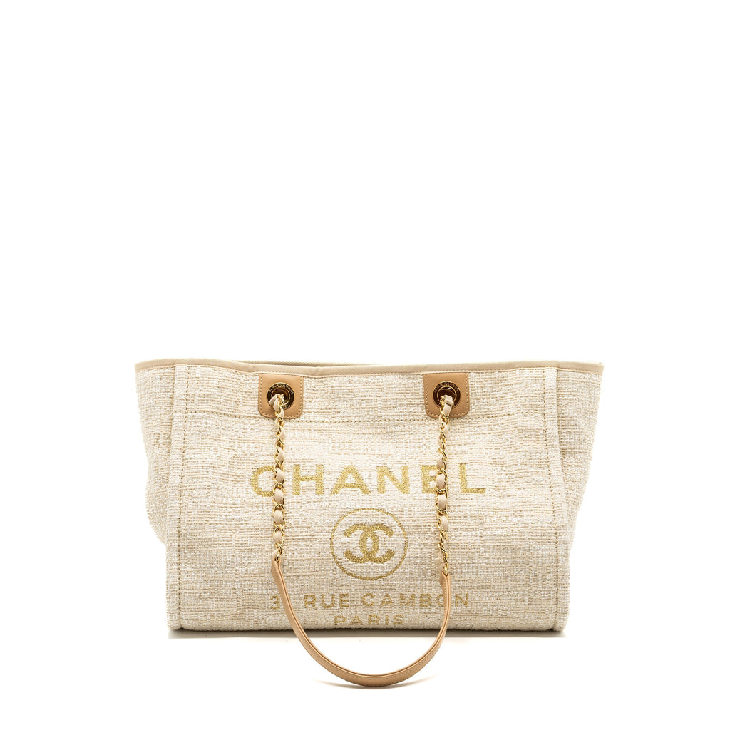 CHANEL DEAUVILLE BAG CANVAS/ LEATHER LIGHT BEIGE GHW