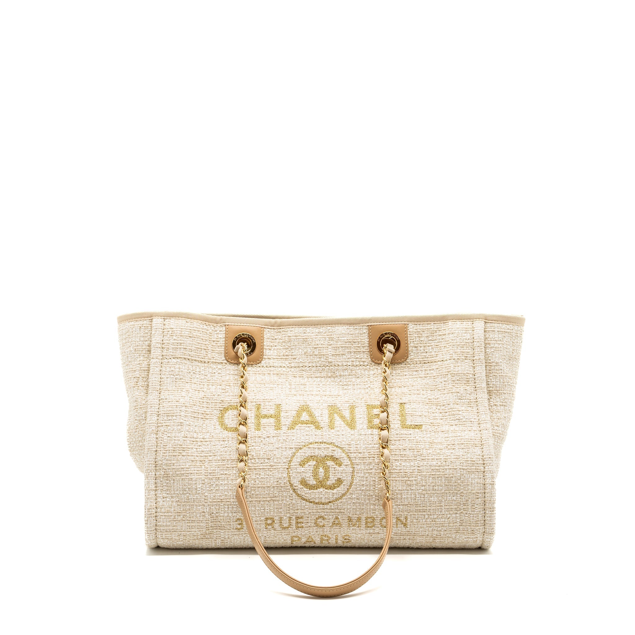 CHANEL DEAUVILLE BAG CANVAS/ LEATHER LIGHT BEIGE GHW