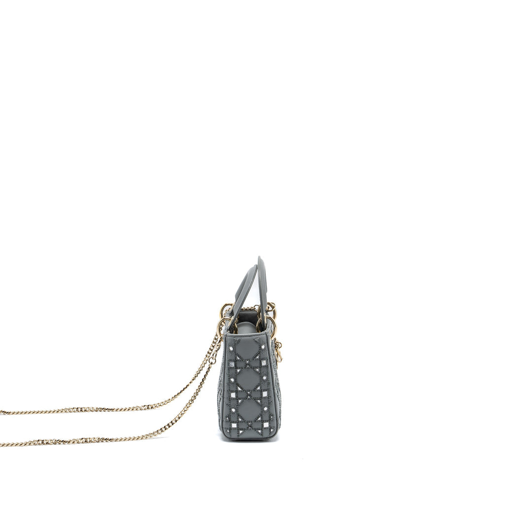 DIOR MINI LADY DIOR LIMITED EDITION LAMBSKIN GREY LGHW