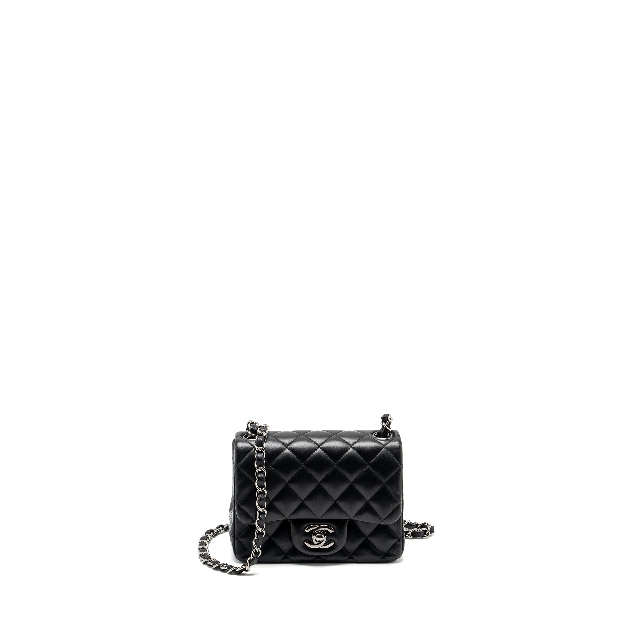 CHANEL MINI SQUARE FLAP BAG LAMBSKIN BLACK SHW