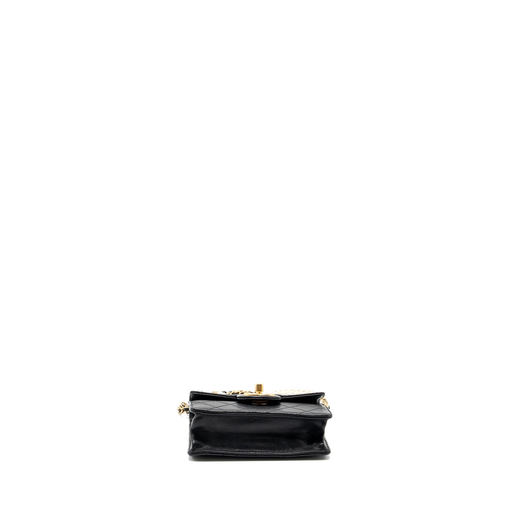 CHANEL PEARL CHAIN QUILTED VERTICAL FLAP BAG LAMBSKIN BLACK GHW