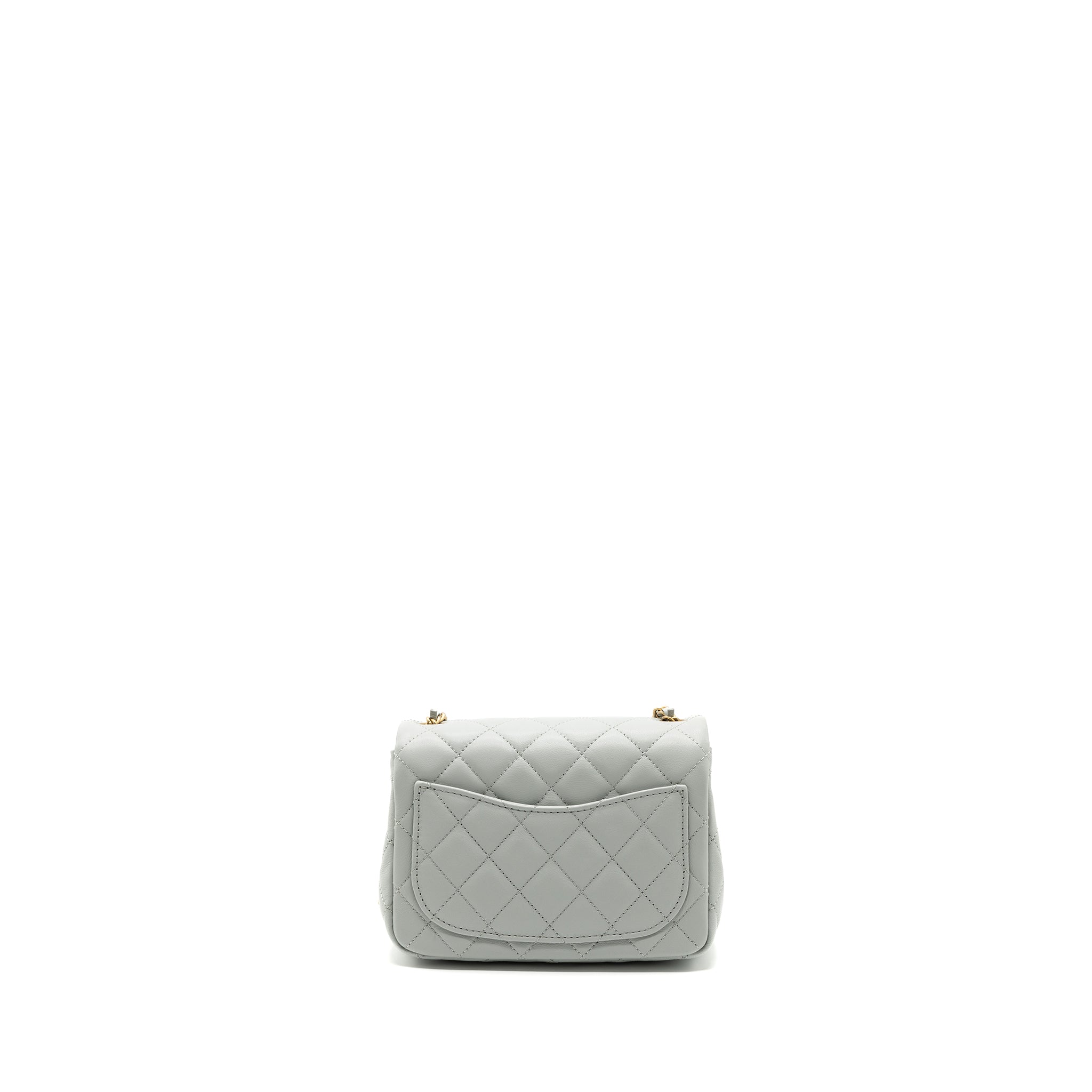 CHANEL 23C PEARL CRUSH MINI SQUARE FLAP BAG LAMBSKIN GREY GHW (MICROCHIP)