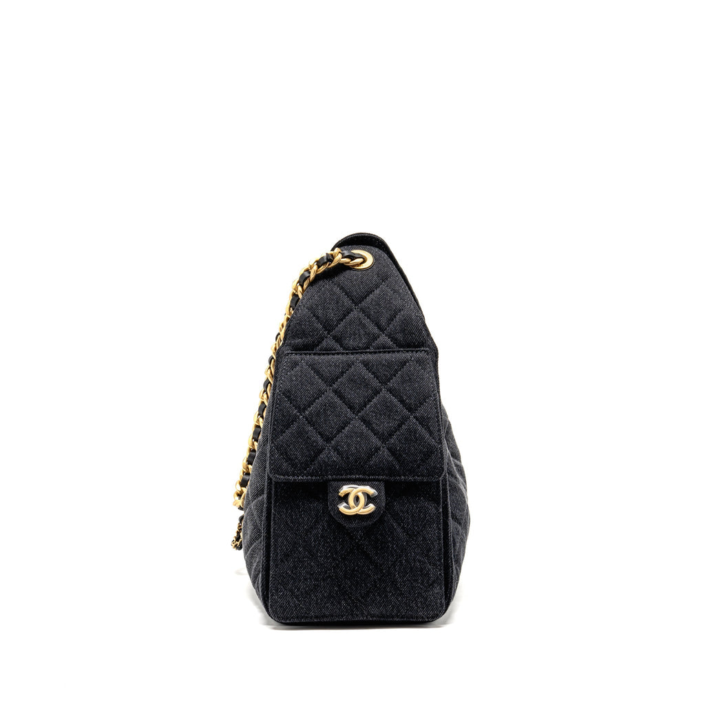 CHANEL SMALL 25 BAG WASHED DENIM BLACK GHW (MICROCHIP)