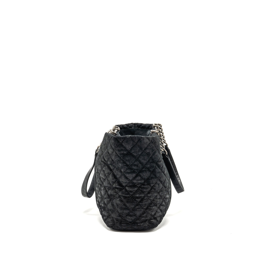CHANEL LARGE BOY SHOPPING TOTE BAG CALFSKIN IRIDESCENT NAVY SHW