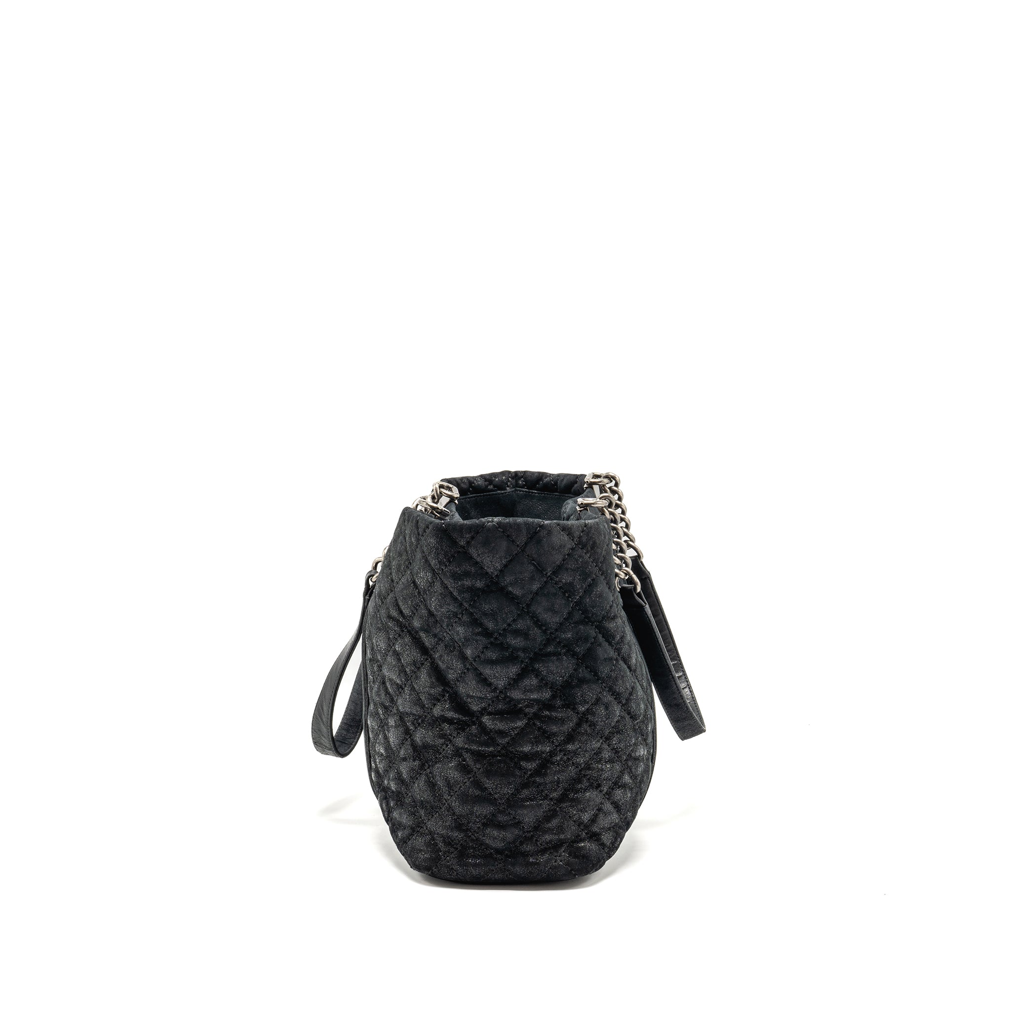 CHANEL LARGE BOY SHOPPING TOTE BAG CALFSKIN IRIDESCENT NAVY SHW