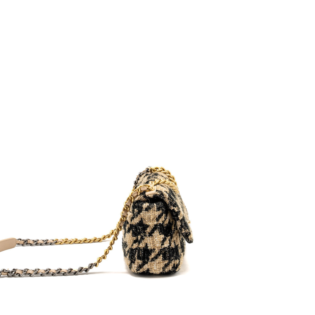 CHANEL SMALL 19 BAG TWEED BEIGE / BLACK MULTICOLOUR HARDWARE