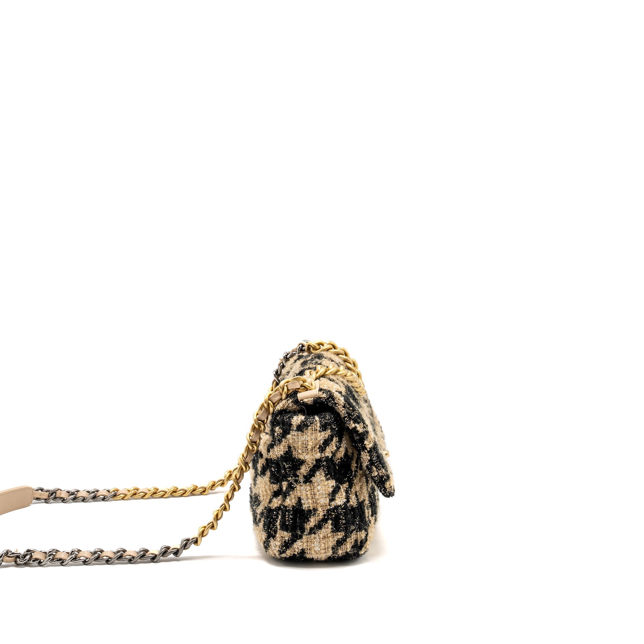 CHANEL SMALL 19 BAG TWEED BEIGE / BLACK MULTICOLOUR HARDWARE