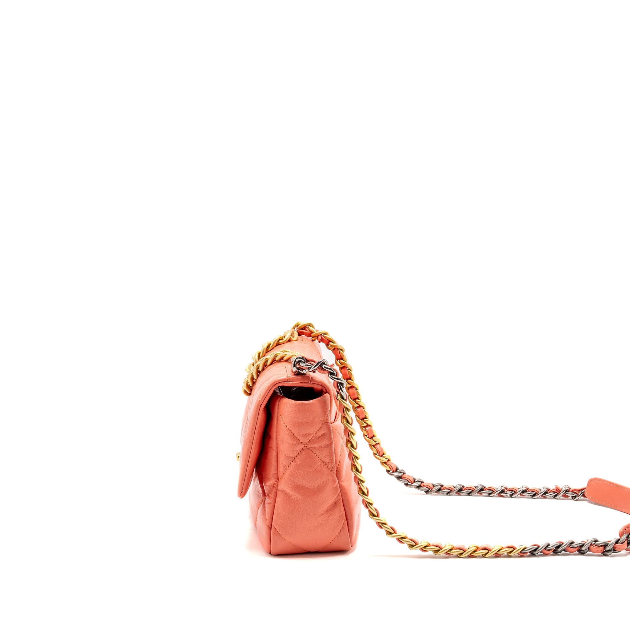 CHANEL SMALL 19 BAG SHINY GOATSKIN CORAL MULTICOLOUR HARDWARE