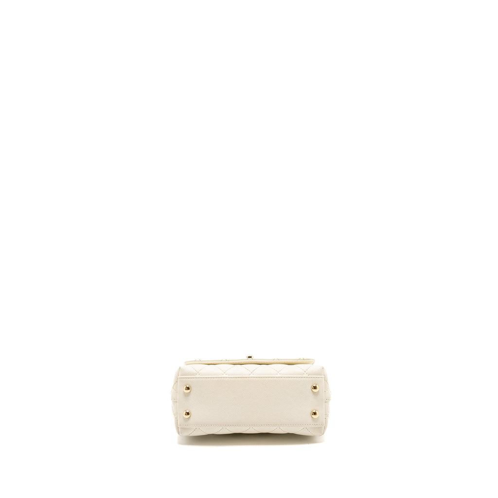 CHANEL MINI COCO HANDLE CAVIAR WHITE LGHW (MICROCHIP)