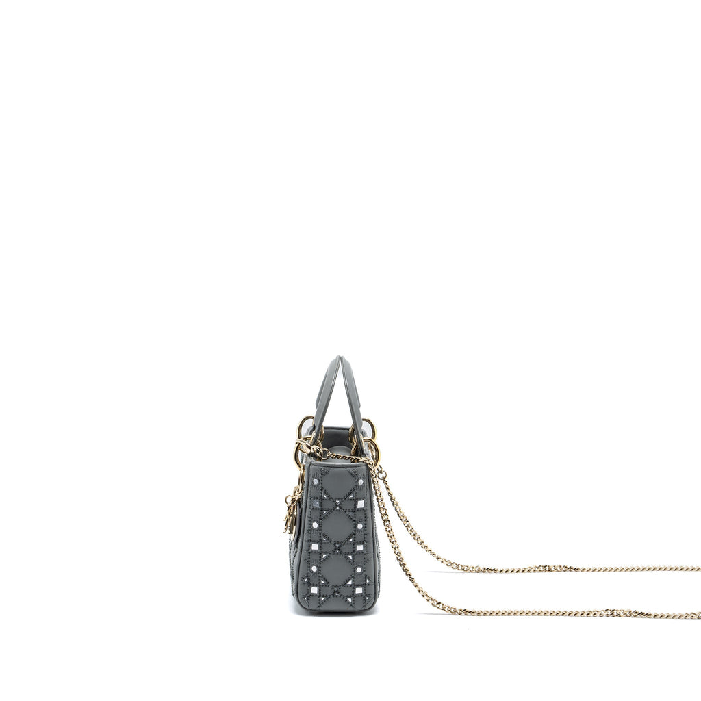 DIOR MINI LADY DIOR LIMITED EDITION LAMBSKIN GREY LGHW