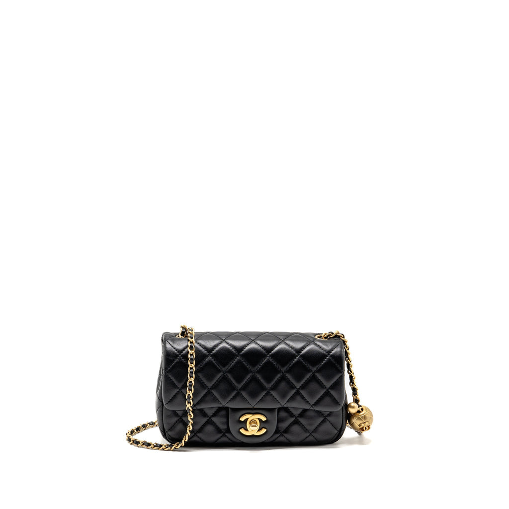 CHANEL PEARL CRUSH MINI RECTANGULAR FLAP BAG LAMBSKIN BLACK GHW (MICROCHIP)