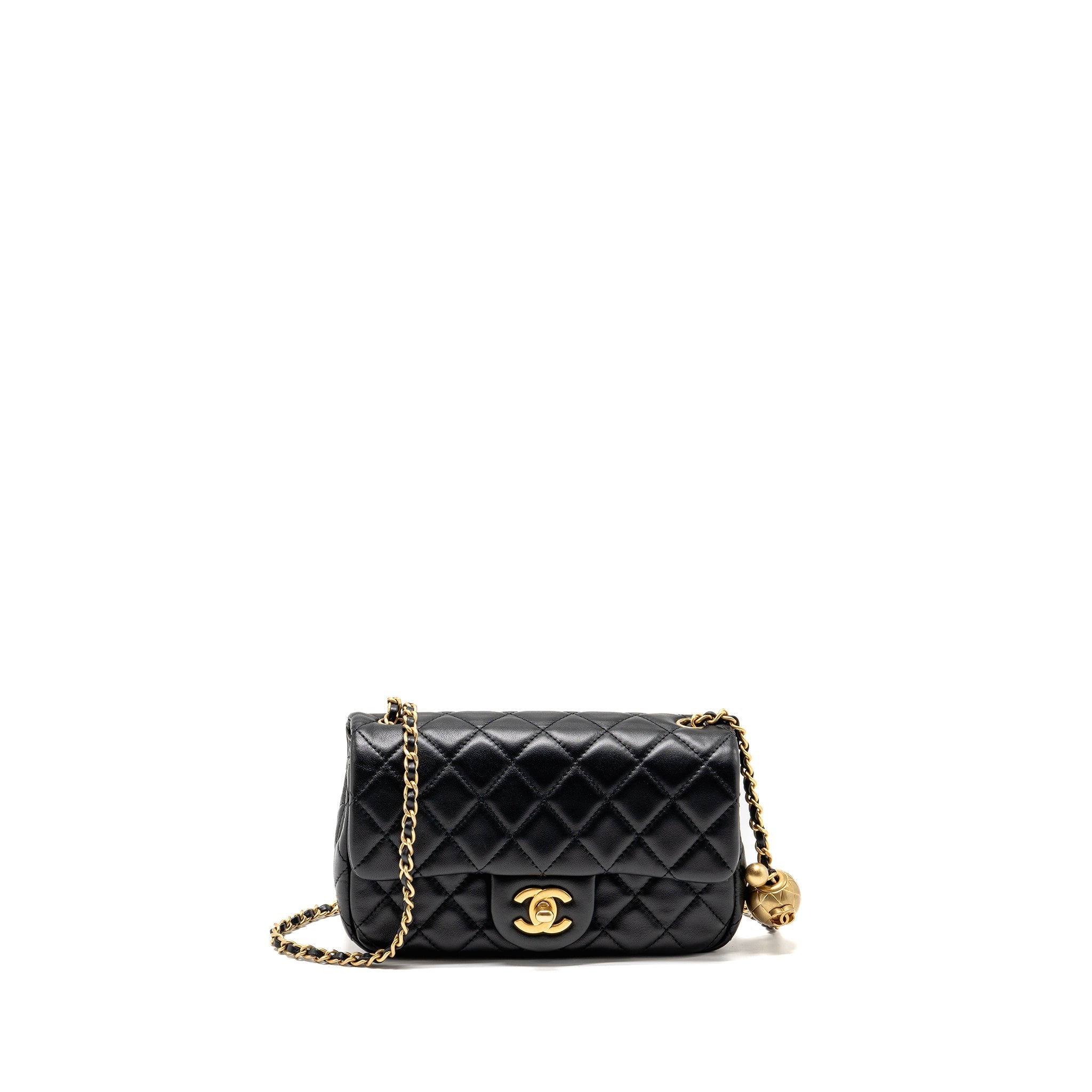 CHANEL PEARL CRUSH MINI RECTANGULAR FLAP BAG LAMBSKIN BLACK GHW (MICROCHIP)