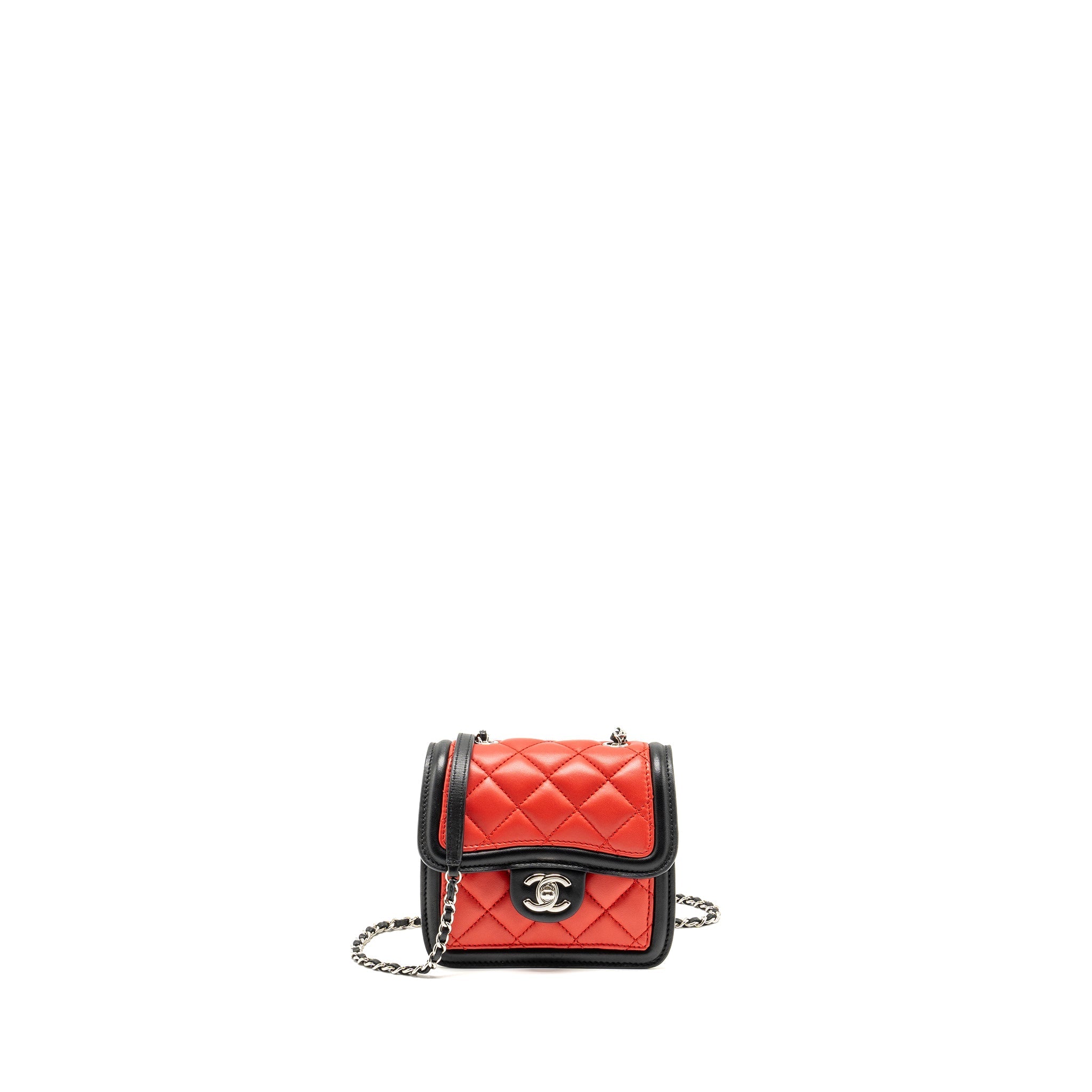 CHANEL TRICOLOR MINI GRAPHIC FLAP BAG LAMBSKIN RED/BLACK/WHITE SHW