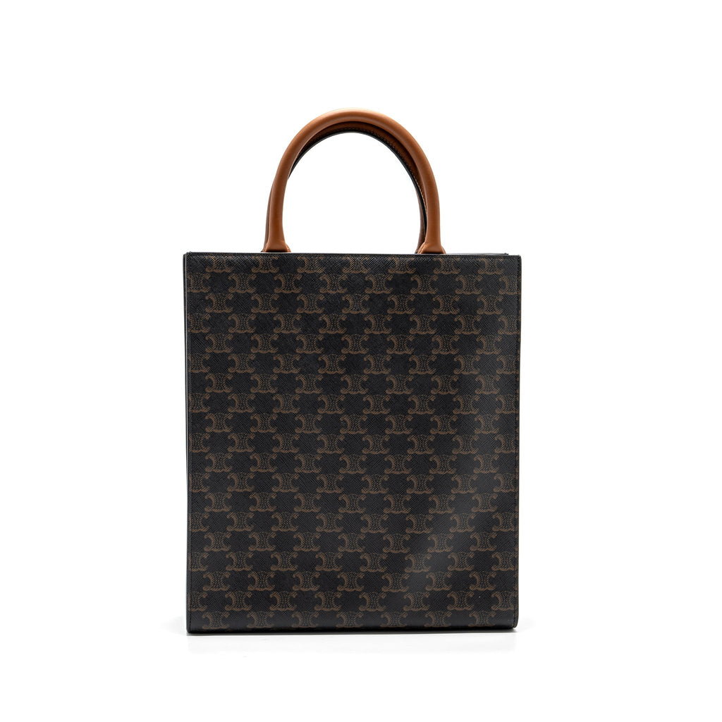 CELINE CABAS VERTICAL IN TRIOMPHE CANVAS AND CALFSKIN TAN GHW