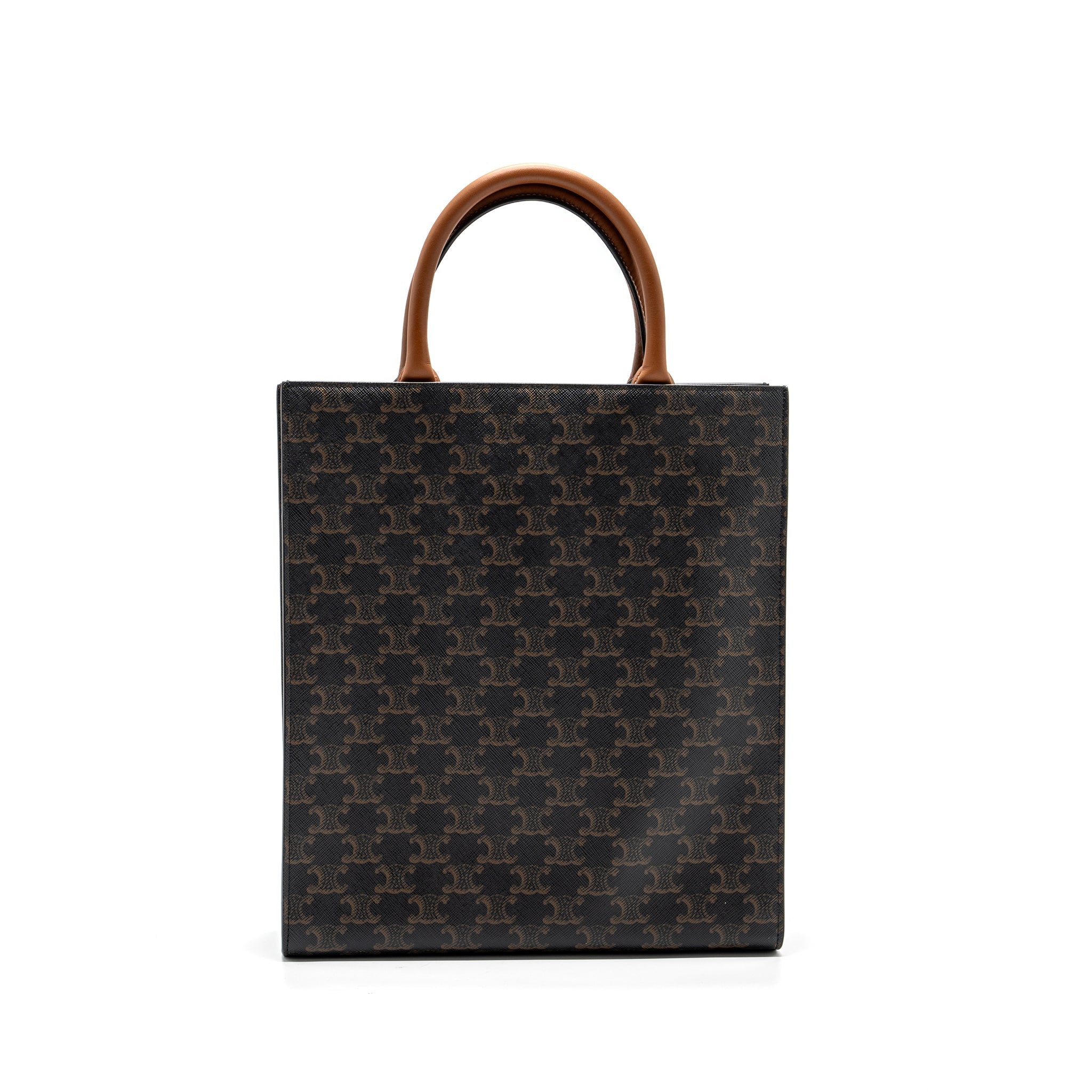 CELINE CABAS VERTICAL IN TRIOMPHE CANVAS AND CALFSKIN TAN GHW