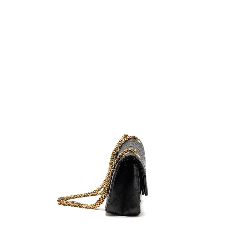CHANEL SMALL 2.55 REISSUE DOUBLE FLAP BAG AGE CALFSKIN BLACK GHW