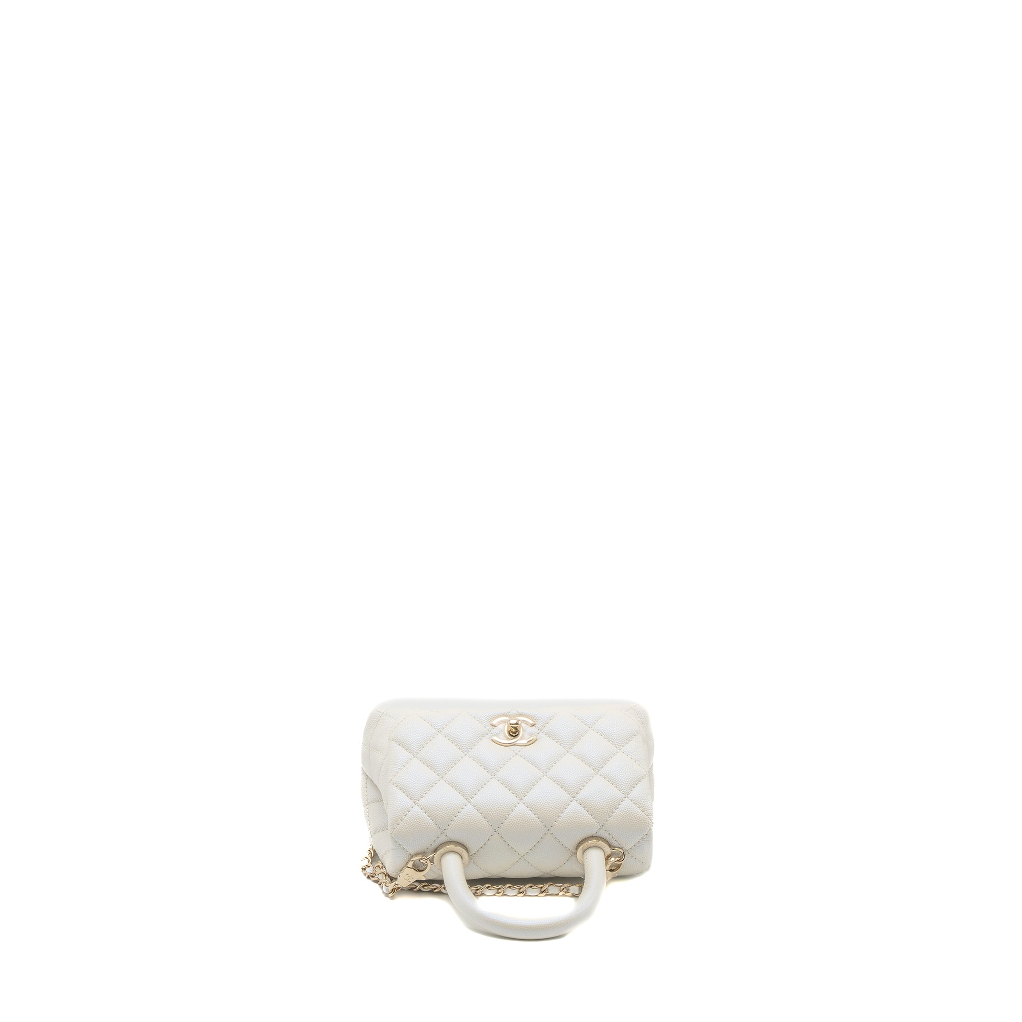 CHANEL MINI COCO HANDLE CAVIAR IRIDESCENT WHITE LGHW