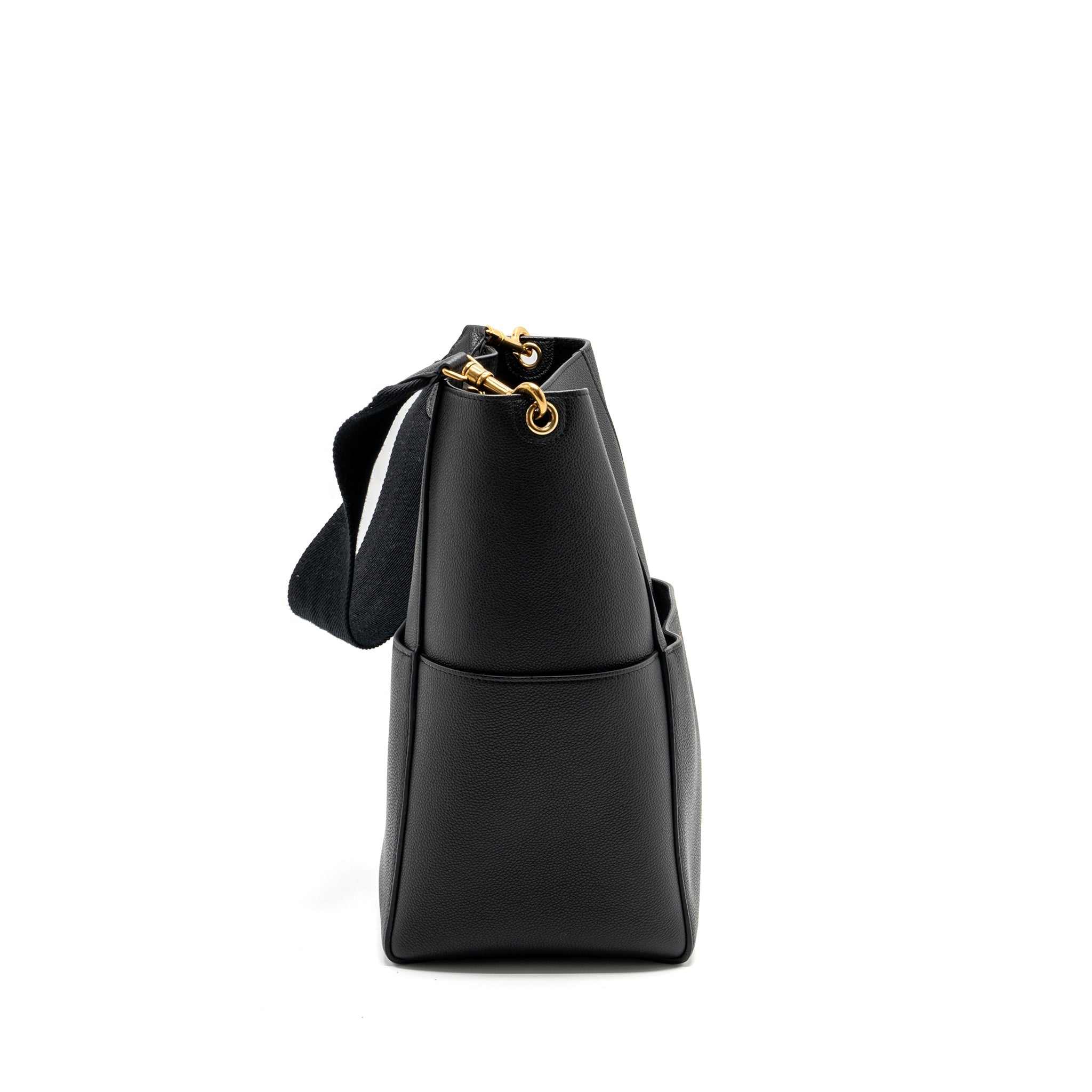 CELINE SANGLE BUCKET BAG GRAINED CALFSKIN BLACK GHW