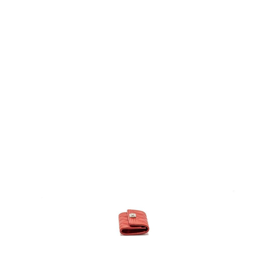 CHANEL BOY FLAP CARD HOLDER CAVIAR RED SHW