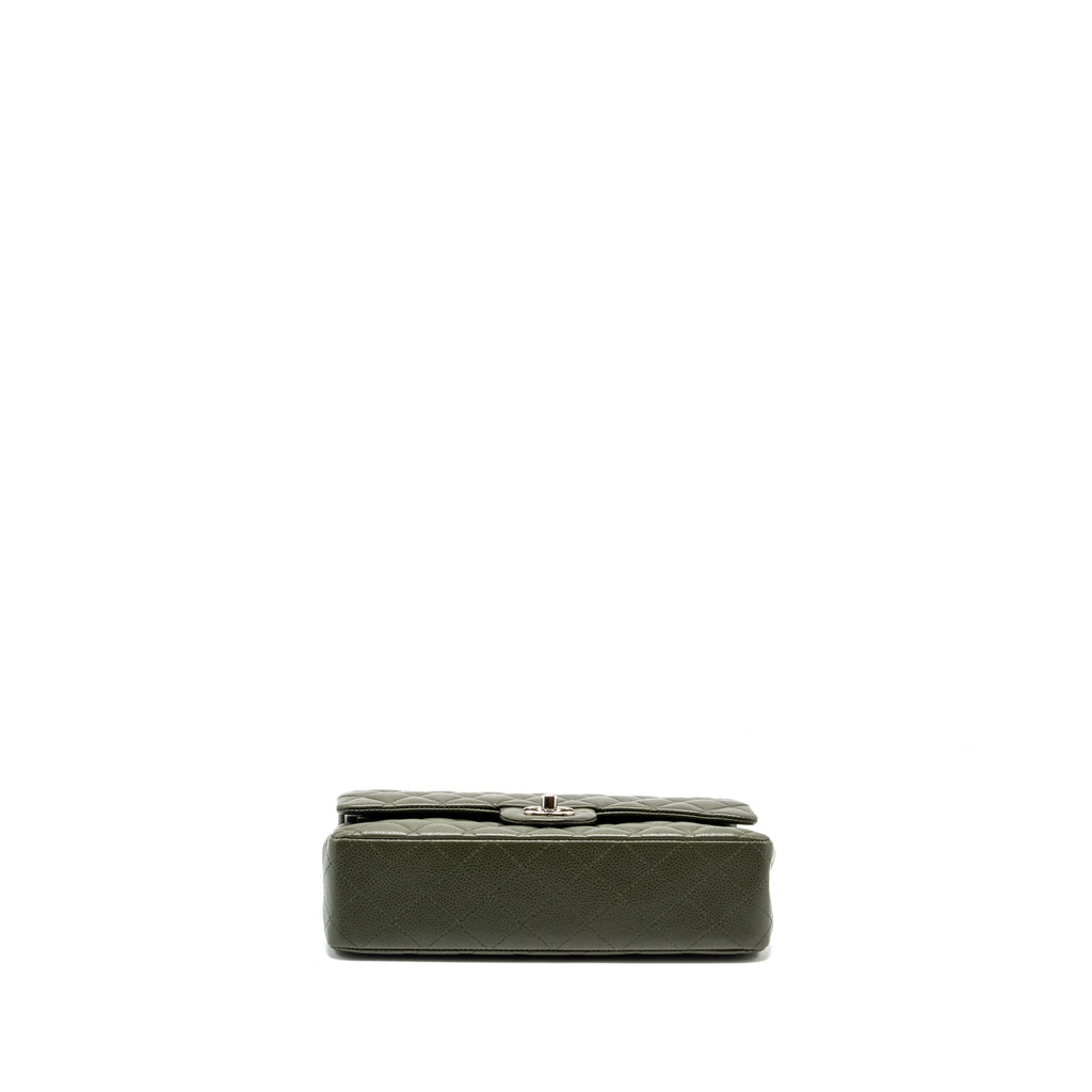 CHANEL MEDIUM CLASSIC DOUBLE FLAP BAG CAVIAR OLIVE GREEN SHW