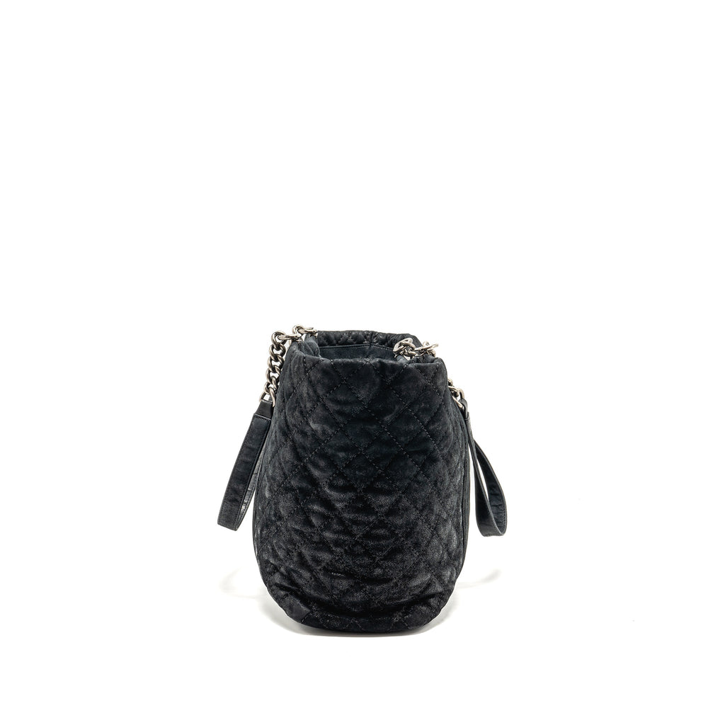 CHANEL LARGE BOY SHOPPING TOTE BAG CALFSKIN IRIDESCENT NAVY SHW
