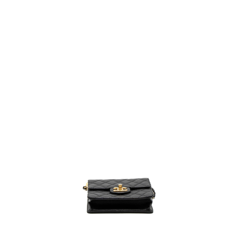CHANEL SQUARE PEARL FLAP BAG LAMBSKIN BLACK BRUSHED GHW