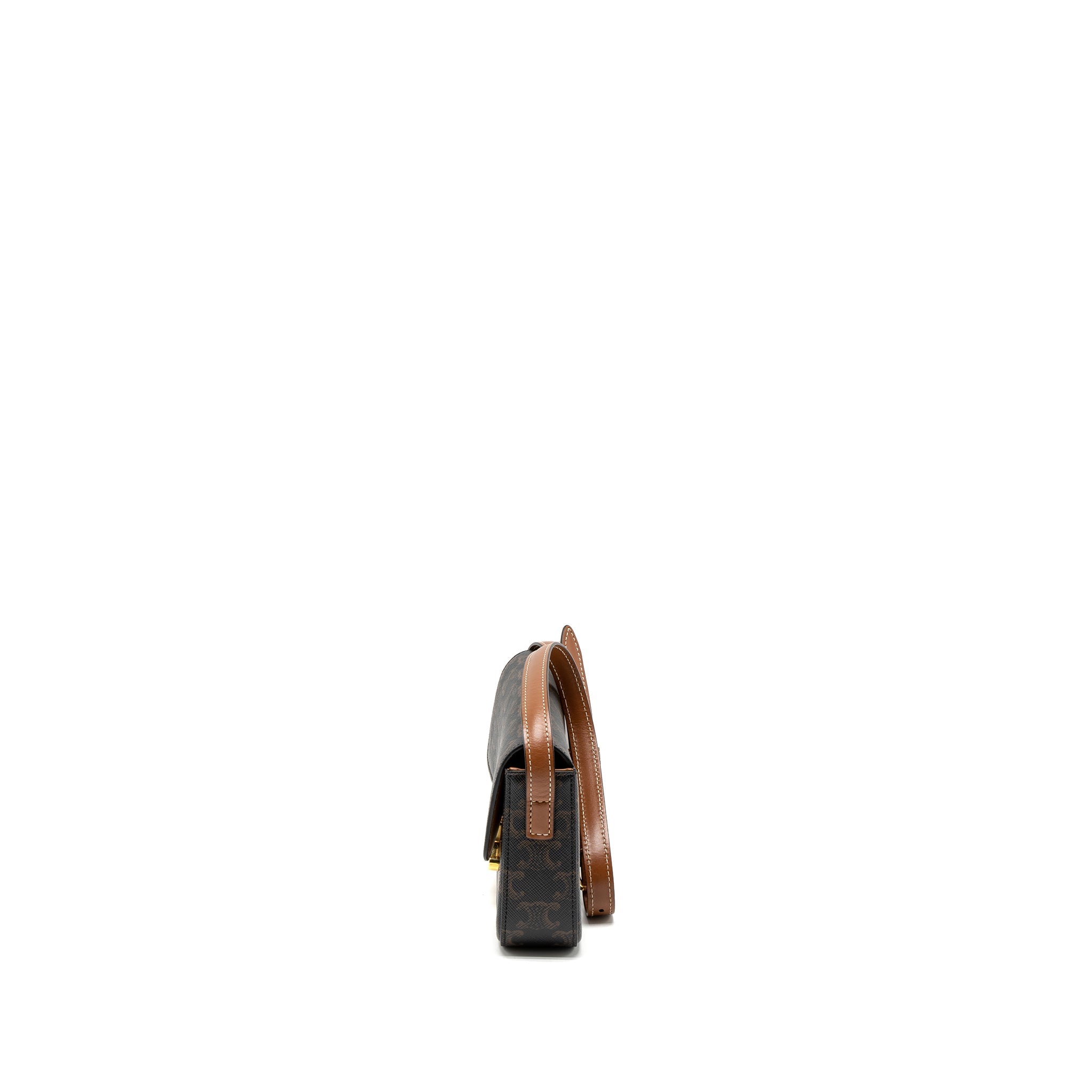 CELINE TRIOMPHE SHOULDER BAG TRIOMPHE CANVAS/CALFSKIN TAN GHW