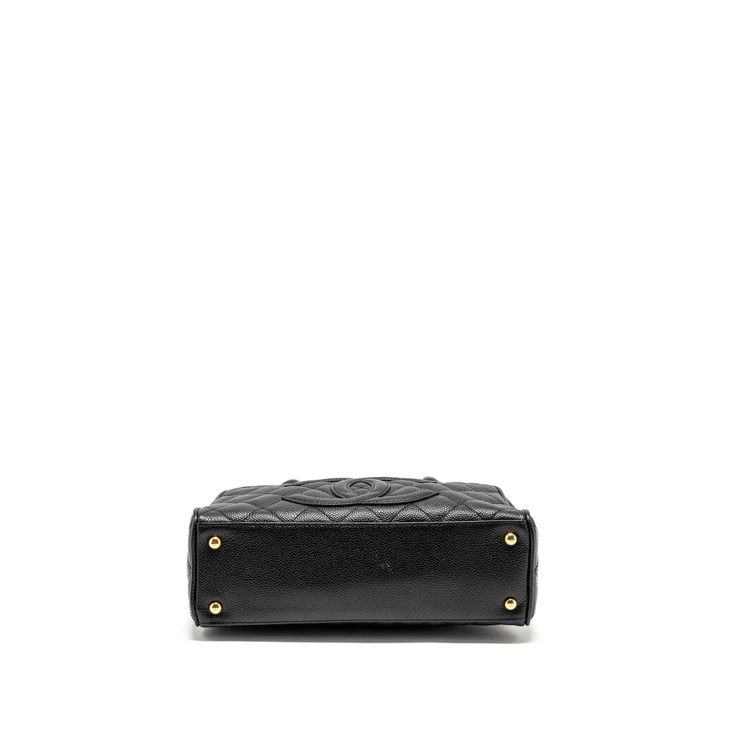 CHANEL VINTAGE QUILTED CC LOGO BOWLING BAG CAVIAR BLACK GHW