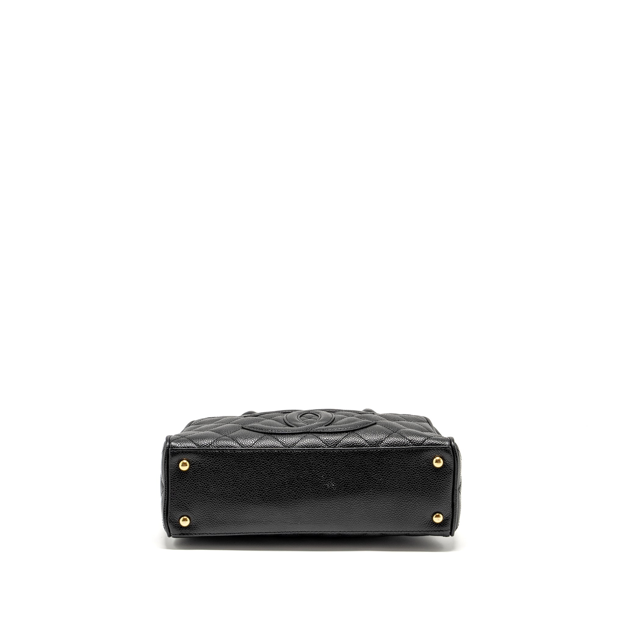 CHANEL VINTAGE QUILTED CC LOGO BOWLING BAG CAVIAR BLACK GHW
