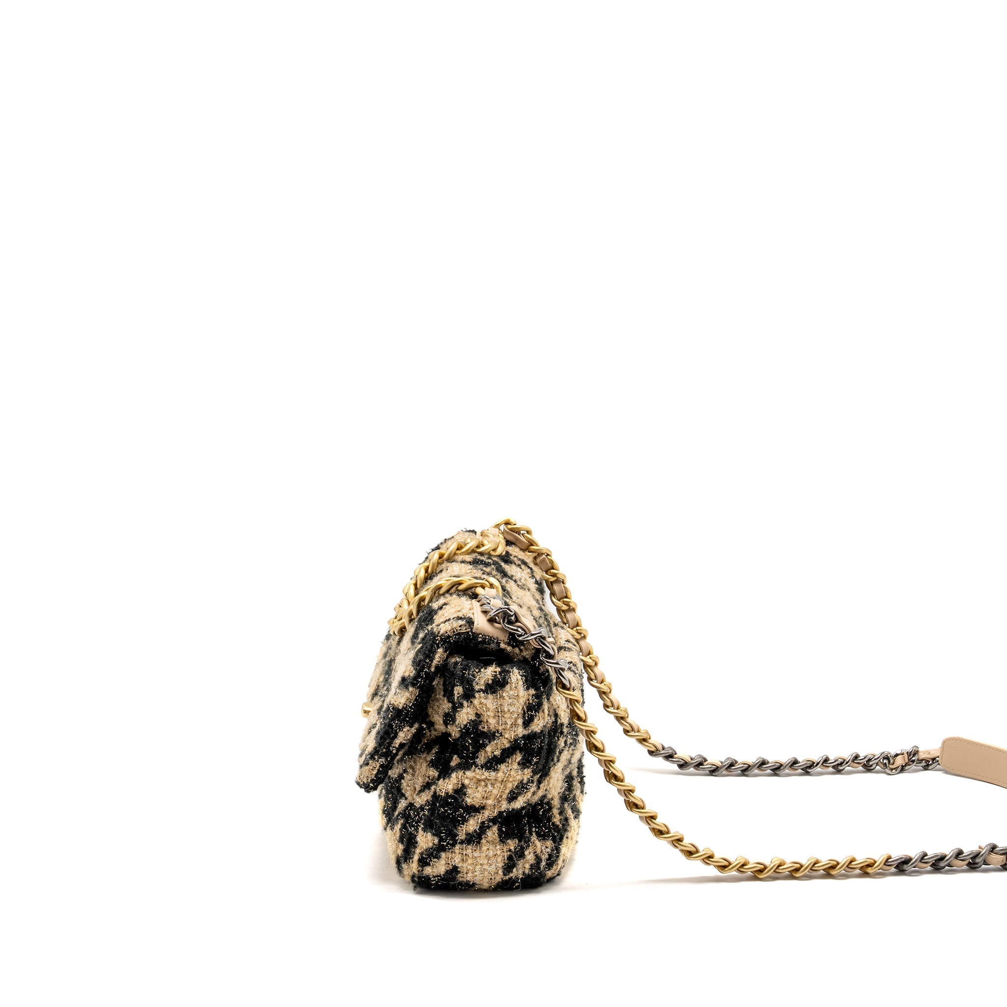 CHANEL SMALL 19 BAG TWEED BEIGE / BLACK MULTICOLOUR HARDWARE