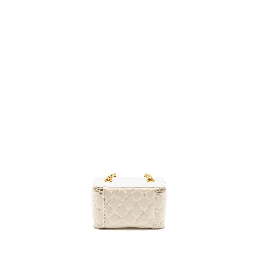 CHANEL LETTER/ CC LOGO CHAIN LONG VANITY CASE LAMBSKIN WHITE GHW (MICROCHIP)