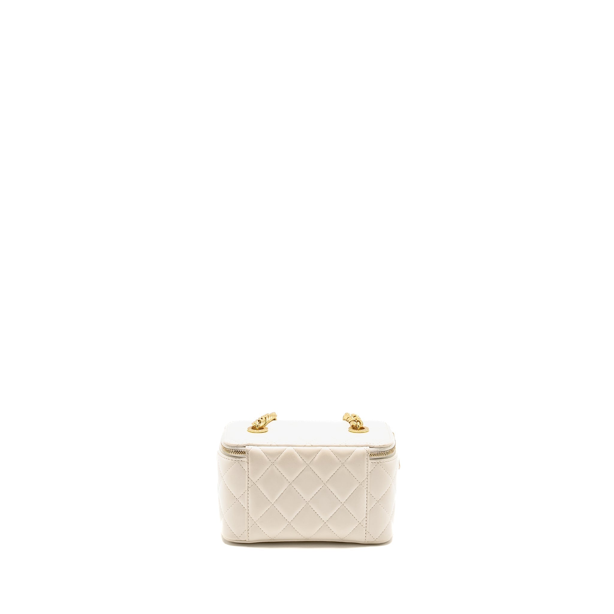 CHANEL LETTER/ CC LOGO CHAIN LONG VANITY CASE LAMBSKIN WHITE GHW (MICROCHIP)