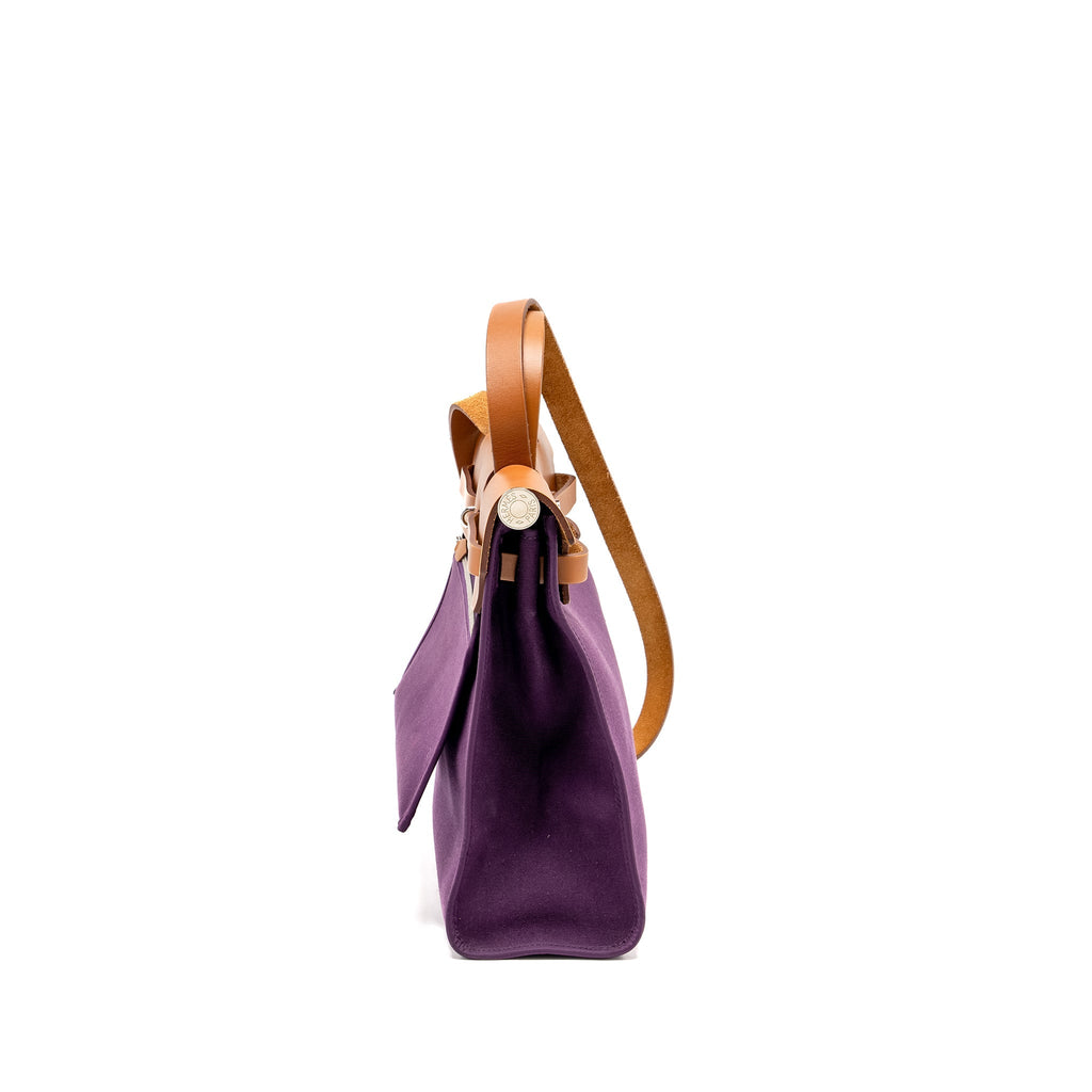 HERMES HERBAG 31 ZIP BAG CANVAS / HUNTER LEATHER CASSIS PURPLE SHW