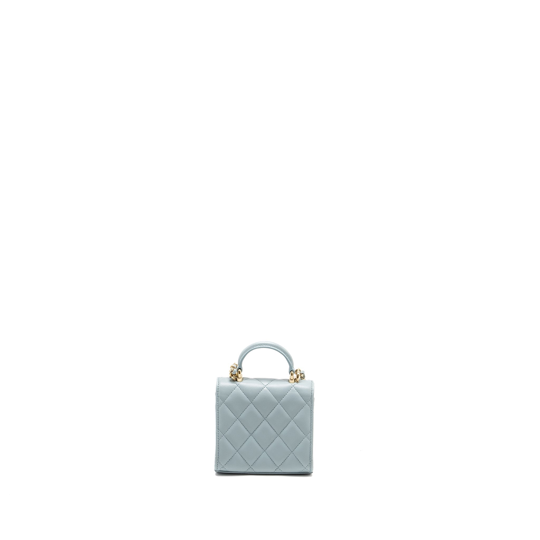 CHANEL TOP HANDLE MINI FLAP BAG LAMBSKIN LIGHT BLUE LGHW