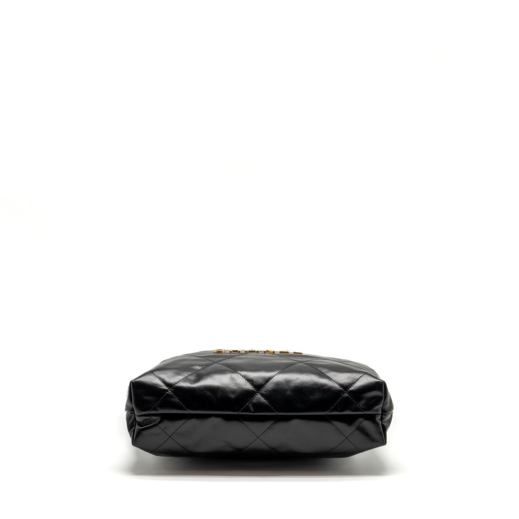 CHANEL SMALL 22 BAG SHINY CALFSKIN BLACK GHW (MICROCHIP)