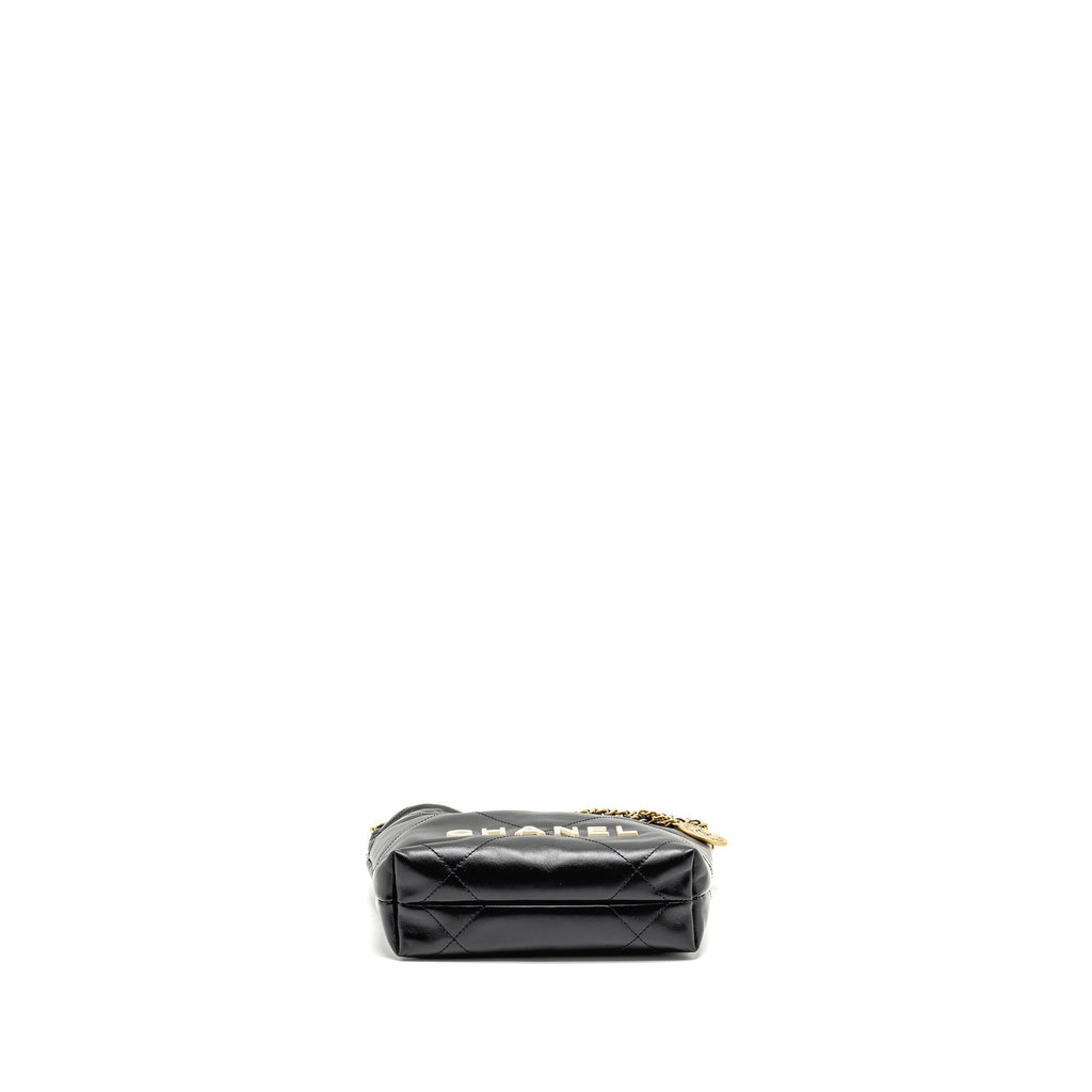 CHANEL MINI 22 BAG SHINY CALFSKIN BLACK GHW (MICROCHIP)
