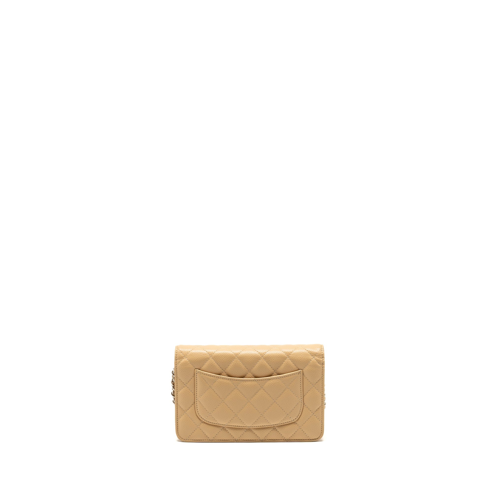 CHANEL CLASSIC WALLET ON CHAIN CAVIAR BEIGE SHW (MICROCHIP)