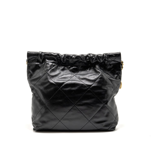 CHANEL SMALL 22 BAG GOLD LETTER SHINY CALFSKIN BLACK GHW (MICROCHIP)